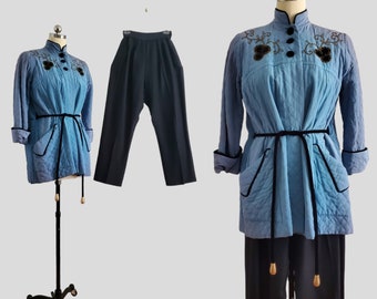 1940s Women's Smoking Jacket and Pants Set Styled by Waylon - 40s Loungewear - Women's Vintage Size Small