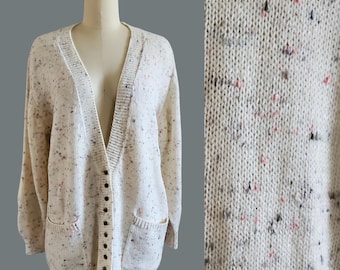 1980s Venezia Sweater- Chunky Oversized Cardigan - NOS Tags Still Attached - Flecked Sweater - Women's Vintage Size XL