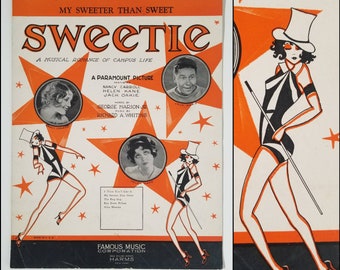 1920s Sheet Music Sweetie - 20s Home Decor 20s Art Deco Print - Vintage Ephemera