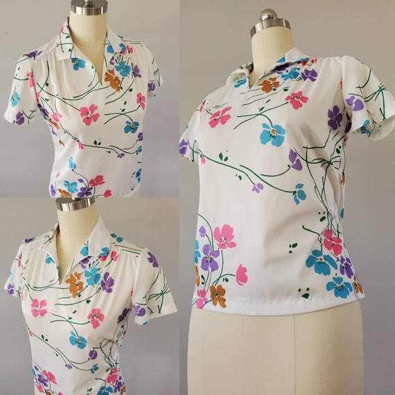 1970's Blair Blouse in Bright Floral Print 70's B… - image 2