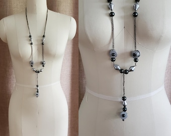 Vintage Lariat Necklace Handmade with Wheel shapes and Hematite Beads  - Estate Jewelry - Vintage Accessories