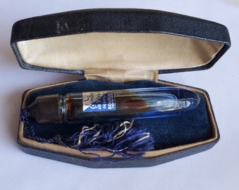 Vintage Cobalt Blue Glass Perfume Bottle in Coffin-shaped Gift Box - Evening in Paris Perfume Bourjois - Collectible Bottles