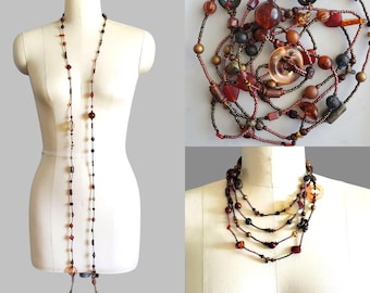 Vintage 1970s Extra Long Beaded Necklace - 86" - Vintage Jewelry -  70's Accessories - 70s Hippie Boho Chic