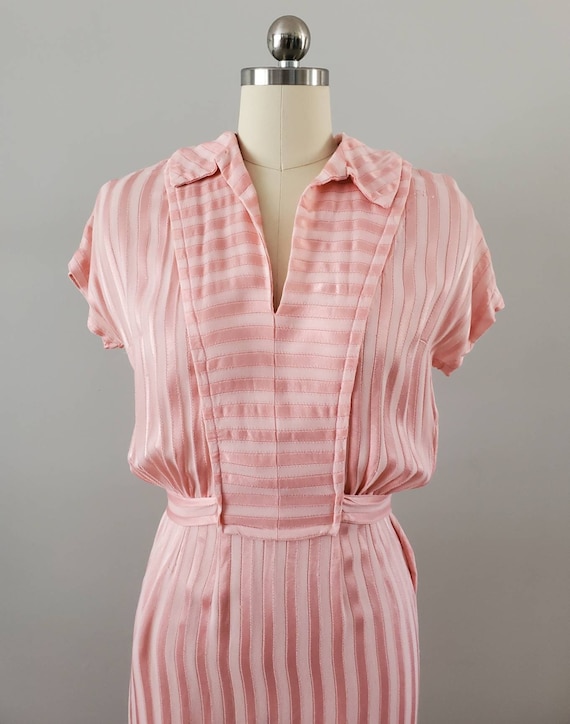 1940s Pink Dress with Attached Belt 40s Day Dress… - image 2