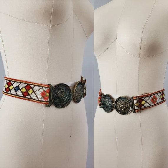 1960s Hand Stitched Belt with Large Metal Hand Ca… - image 3