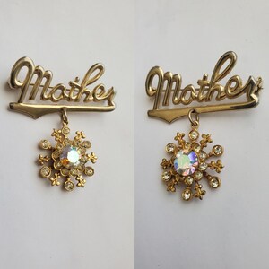 1960s Mother Charm Brooch Pin with AB Rhinestone Mid-century Fashion 60s Accessories image 2