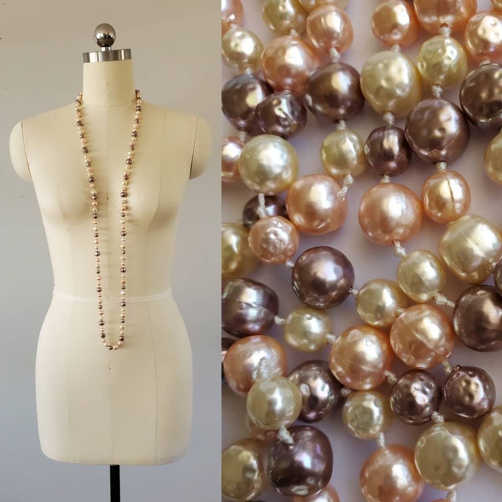 1970's Long Faux Pearl Necklace - 70s does 20s Jewelry - 70's Accessories