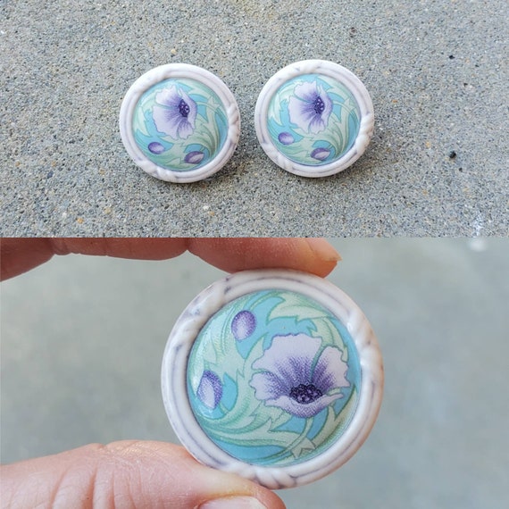 1970s Ceramic Floral Earrings - Art Nouveau Jewel… - image 1