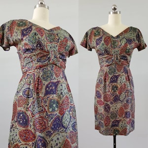 1960s Silk Dress with Abstract Floral Print 60&#39;s Dresses 60s Women&#39;s Vintage Size Medium