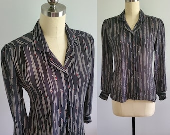 1970s does 40s Geometric Print Blouse by Laura Mae - 70s Fashion - 70's Women's Vintage Size