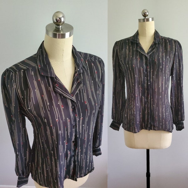 1970s does 40s Geometric Print Blouse by Laura Mae - 70s Fashion - 70's Women's Vintage Size