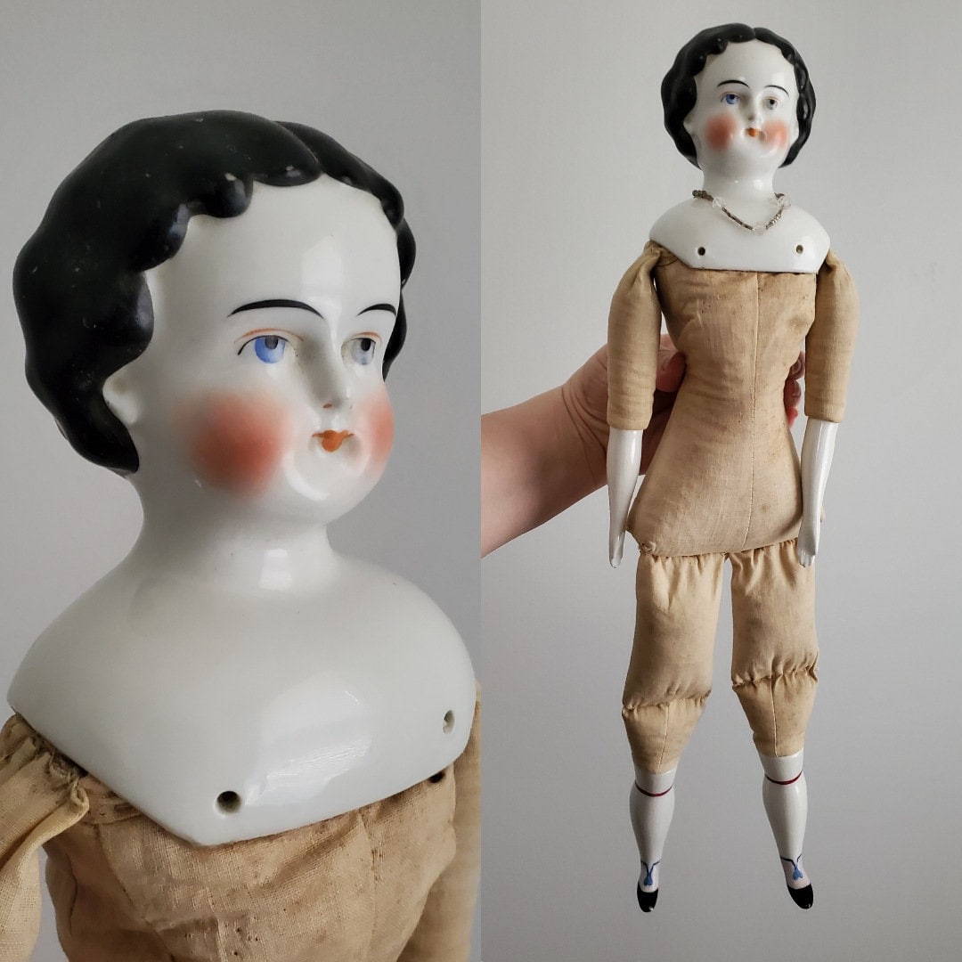 Antique China Head Doll with Visible Part - Antique German Dolls - Collectible Dolls 17.5