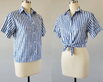 1980's Striped Shirt by Blair 80's Blouse 80s Women's Vintage Size Medium