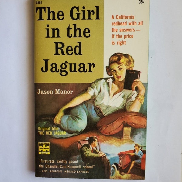 Vintage 1950s Pulp Fiction Paperback Book - The Girl in the Red Jaguar - 50s Home Decor - 50s Paperback Books