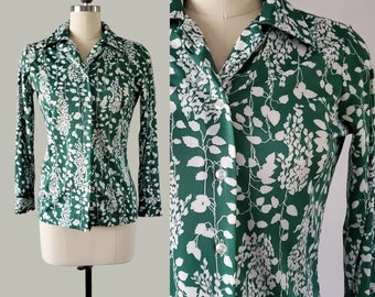 1970s Floral Shirt 70s Blouse 70's Women's Vintage Size Small