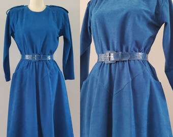 1980s Ultrasuede Dress with Pockets and Matching Belt 80s Dress 80's Women's Vintage Size Medium