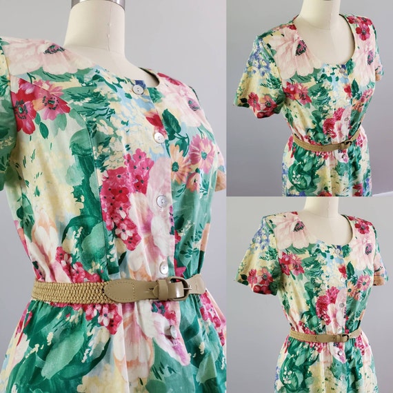 1980s Cotton Day Dress with Pockets by Bedford Fa… - image 2