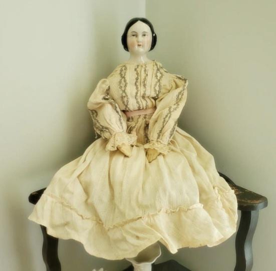 Antique China Doll with Covered Wagon Hairstyle with Visible Part- 19" Tall - Antique German Dolls - Collectible Dolls