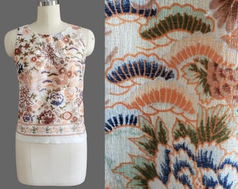 1970s Shell Top in Beautiful Floral Print - 70s Vintage Blouse 70's Women's Vintage Size Small