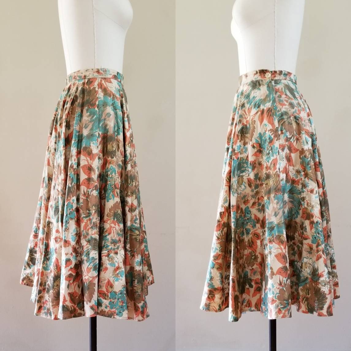 1950s Circle Skirt with Attached Crinoline 50's Cotton Skirt 50s Women ...