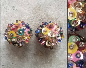 1950's Bead and Sequin Screw Back Earrings Vintage Jewelry Vintage 50's Accessories Vintage 50s Pinup Jewelry