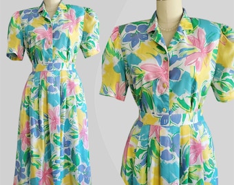 1980s Blouse and Skirt Set by Via Sant Andrea -  80s Floral Set - 80s Women's Vintage Size Medium