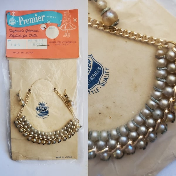 Vintage Premier Doll Jewelry Set with Necklace and Earrings Set - In Original Package - Miniature Jewelry Set - Doll Accessories