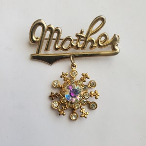 1960s Mother Charm Brooch Pin with AB Rhinestone Mid-century Fashion 60s Accessories image 3