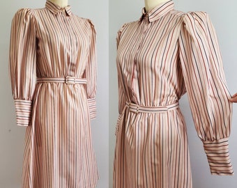 1970s Shirt Dress by Breli Originals with Gauntlet Cuffs and Matching Belt- 70s Dresses - 70's Women's Vintage Size Large