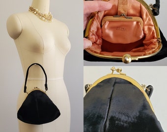 1940's Black Velvet Evening Bag - 40s Dover Handbag - 40s Pinup Accessories