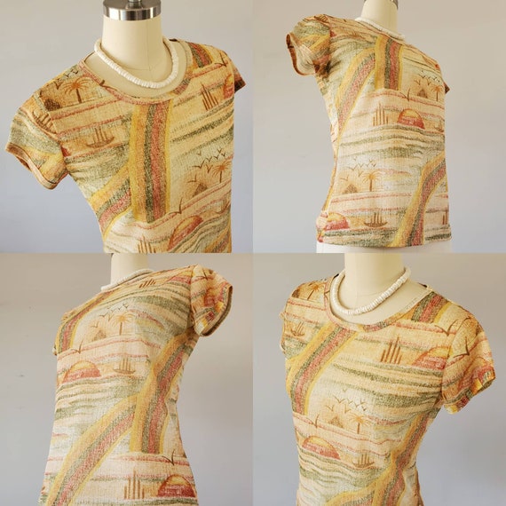 1970's Egyptian Print Twin Set Blouse and T-shirt… - image 3