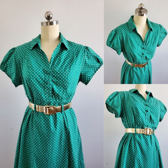 90s Does 30s Cotton Stretchy Day Dress - 90s Dres… - image 2
