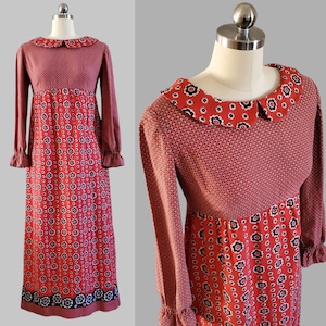 1970s Maxi Dress with Mixed Patterns - 70s Dress - 70s Women&#39;s Vintage Size Small/Medium