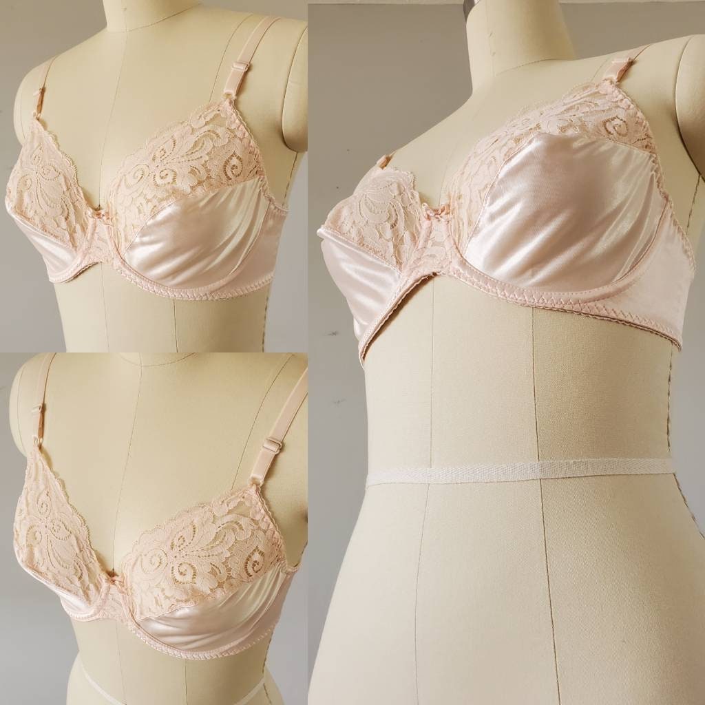 Vintage BALI 1860 SHINY SATIN Lace Insert BRA 34D NWT