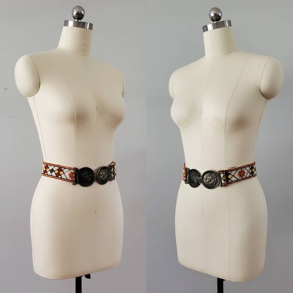 1960s Hand Stitched Belt with Large Metal Hand Ca… - image 2