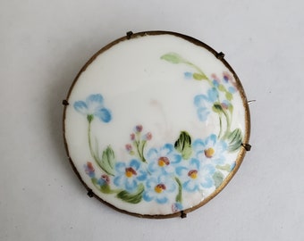Victorian Hand Painted Ceramic Brooch Pin - Victorian Jewelry - Victorian Fashion