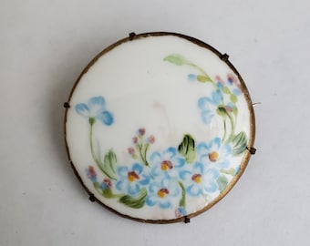 Victorian Hand Painted Ceramic Brooch Pin - Victorian Jewelry - Victorian Fashion