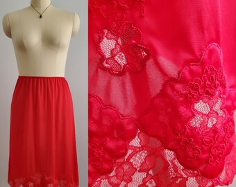 1960s Red Half Slip - 60s Skirt Slip - 60s Lingerie - Women's Vintage Size Medium/Large