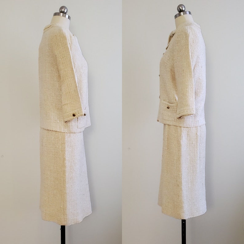 1960s Butte Knit Dress Suit with Skirt, Jacket and blouse Linen Cotton Blend 60s Dress Set 60s Women's Vintage Size Small/Medium image 9
