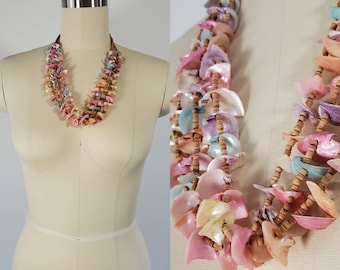 1980's Pastel Shell Necklace 80s Jewelry 80s Chunky Necklace