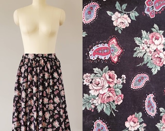 Next 1970s Cotton Floral and Paisley Skirt with Pockets - 70's Skirt - 70s Women's Vintage Size Medium