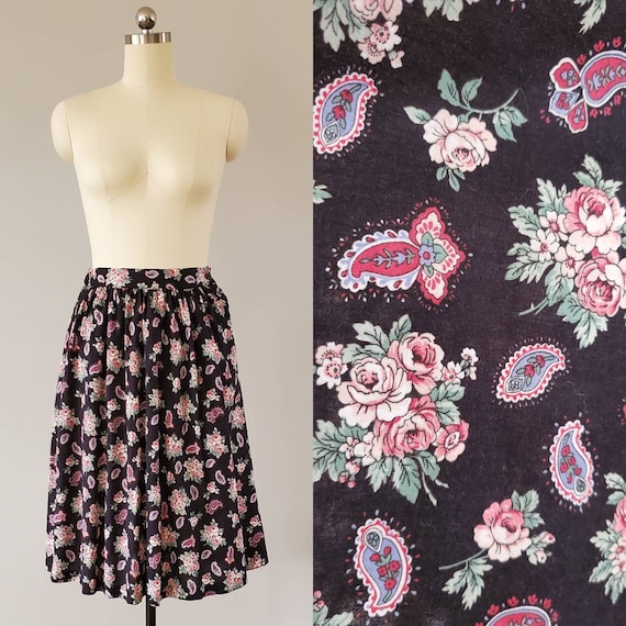 Next 1970s Cotton Floral and Paisley Skirt with P… - image 1