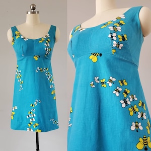 1960s Cotton Swim Dress / Play Dress by Jay-Ray Originals 60s Dress with Swimsuit Cups 60&#39;s Women&#39;s Vintage Size XS