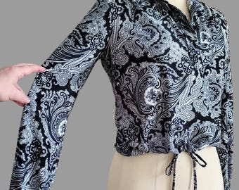1970s Blouse with Tie Waist - 70s Disco Top - 70s Women's Vintage Size Medium/Large