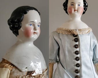 Antique China Head Doll with Visible Part - 24&quot; Tall - Antique German Dolls - Collectible Dolls