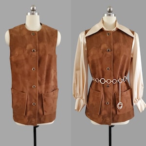 1970s Ultrasuede Long Vest with Pockets 70s Mod 70&#39;s Women&#39;s Vintage Size Medium