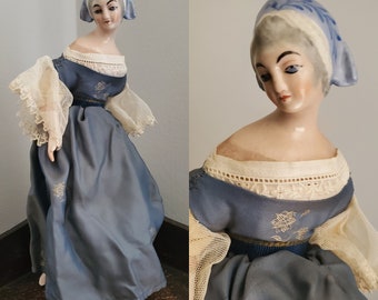 Art Deco Porcelain Viennese Doll with Cloth Body - 10&quot; Tall -  Antique Dolls - Collectible Dolls