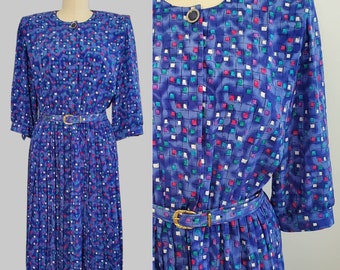 1980s Florentine Petites Dress with Matching Belt - 80's Dresses - 80s Women's Vintage Size Large