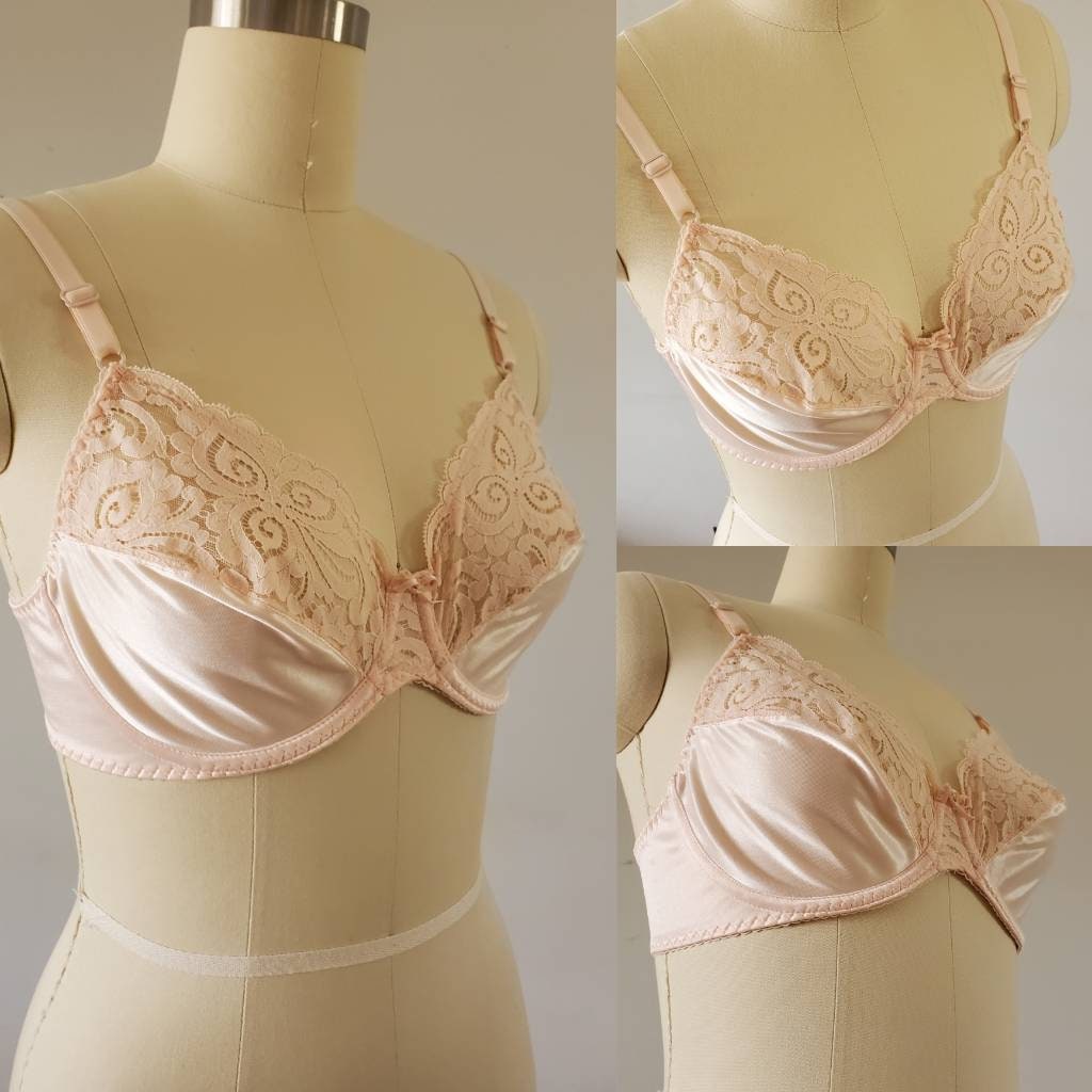 1980s Bali Satin and Lace Bra 80s Lingerie 80's Women's Vintage