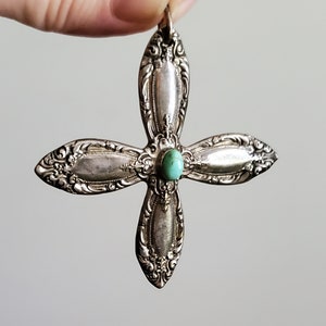 Vintage Towle Sterling King Richard Cross Pendant with Turquoise Cabochon Midcentury Fashion Vintage Jewelry image 7